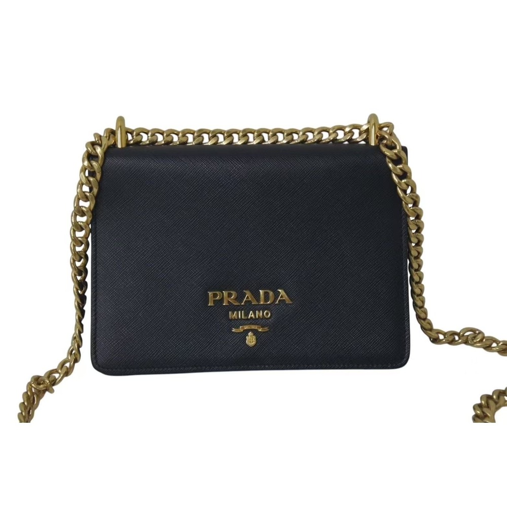 Prada shoulder bag Saffiano chain leather black